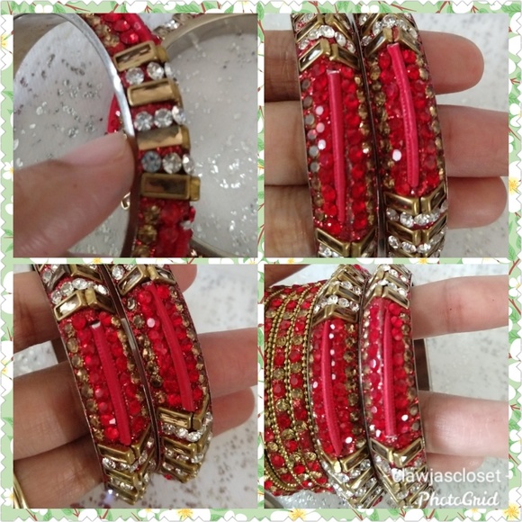 Hyderabad India Red Gold Glass Bangles 6pc - Picture 9 of 11